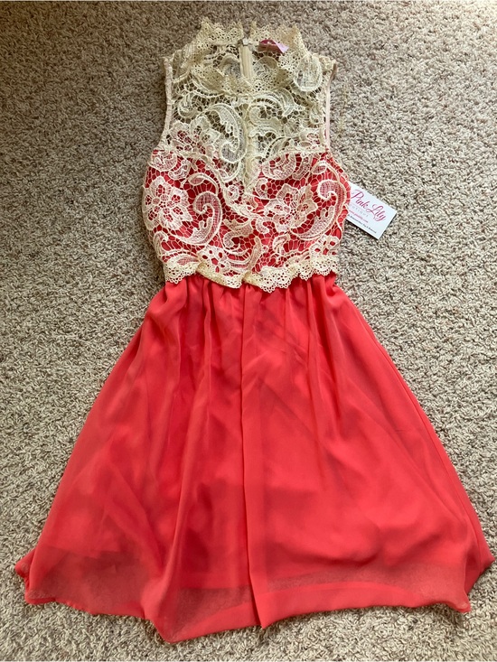 Pink Lily Dresses & Skirts - Pink Lily Coral and Cream Lace Cocktail Dress
